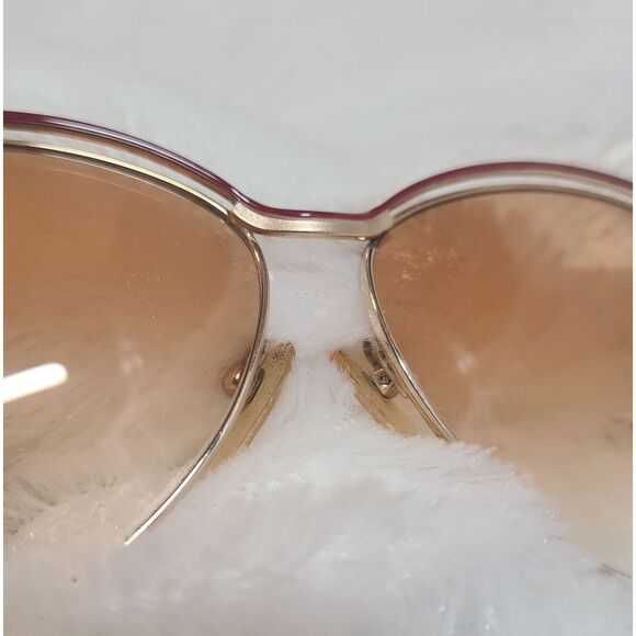 Yves Saint Laurent Oversized Gold & Red Gradient 80s Vintage Sunglasses w/ Case - Picture 7 of 12